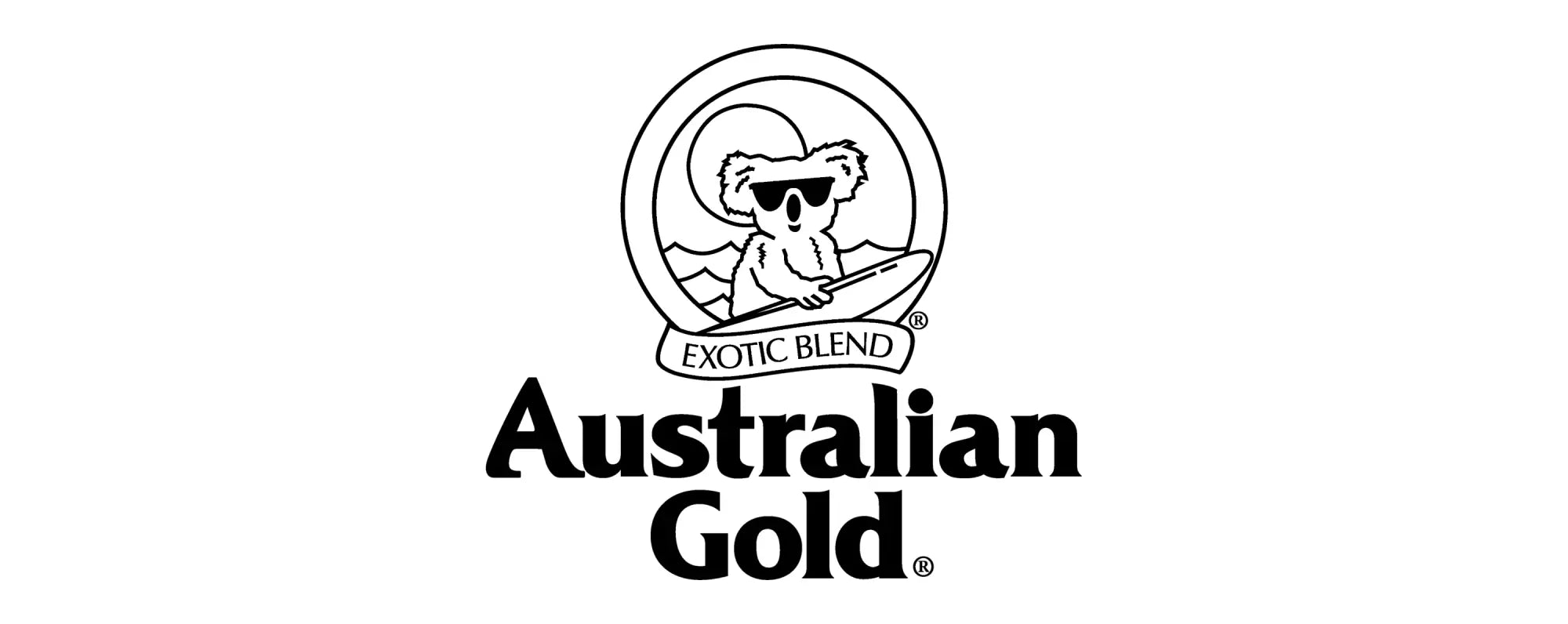 Australian gold exotic blend coffee logo with a koala in sunglasses surfing on a blue wave in the Australian gold collection