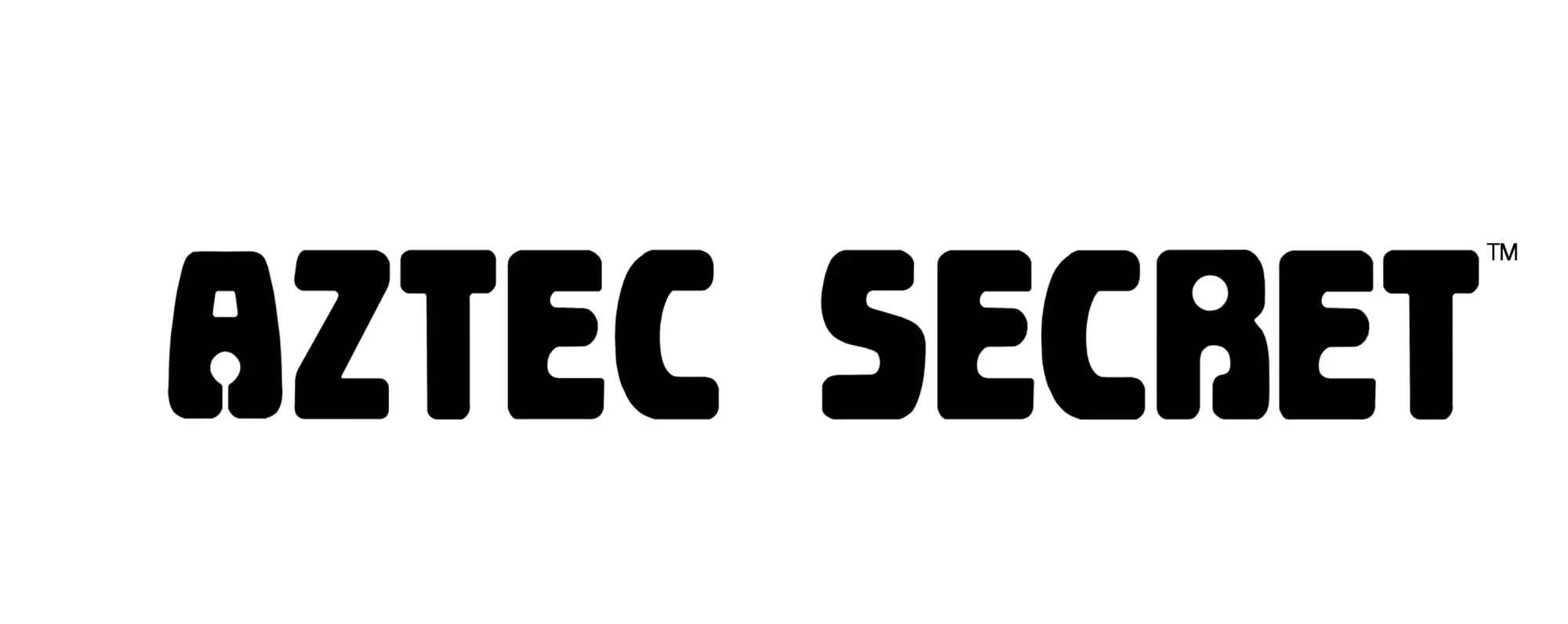 Black aztec secret logo text in bold blocky font with trademark symbol in aztec secret collection