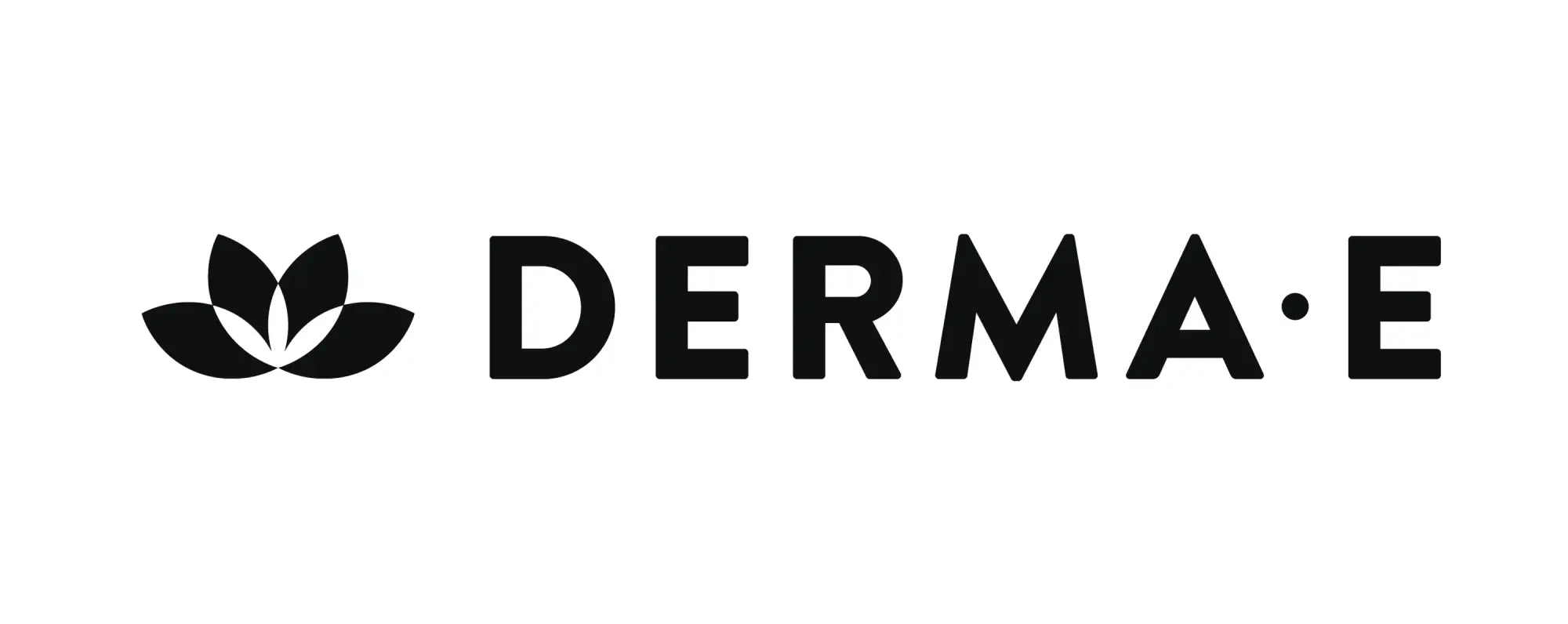 Black lotus logo with derma e text in bold uppercase letters in the derma e collection branding image