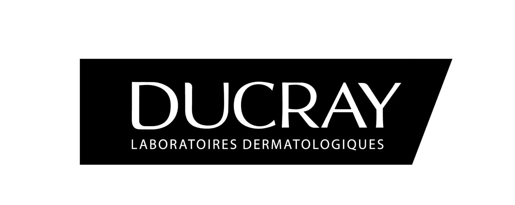 Black rectangular ducray logo with white text and smaller laboratoires dermatologiques beneath it in ducray collection