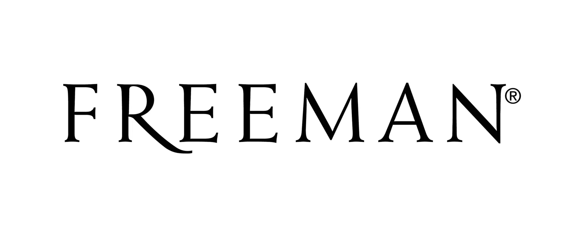 Black freeman logo in classic serif font from the freeman beauty collection on a sleek product label