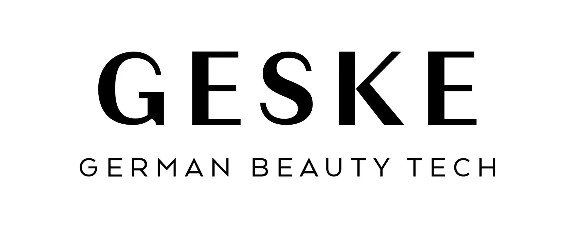 Black serif logo geske with tagline german beauty tech in a collection titled geske for beauty technology branding