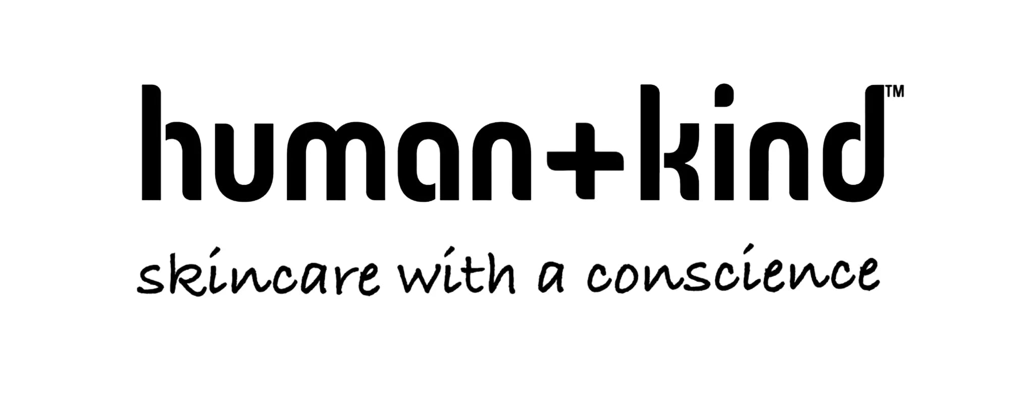 Black human+kind logo with the tagline skincare with a conscience in a Human+kind collection image