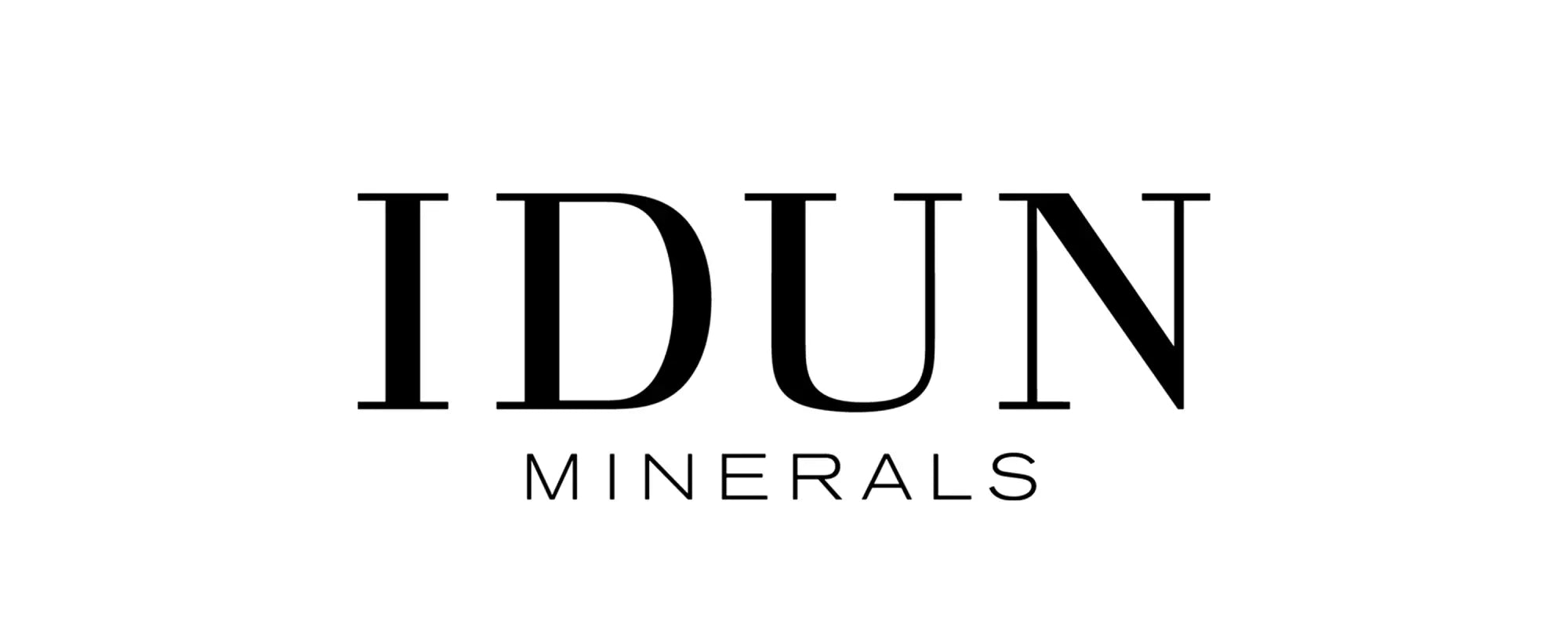 Black serif logo for idun minerals in a collection titled IDUN Minerals representing natural skincare brand identity
