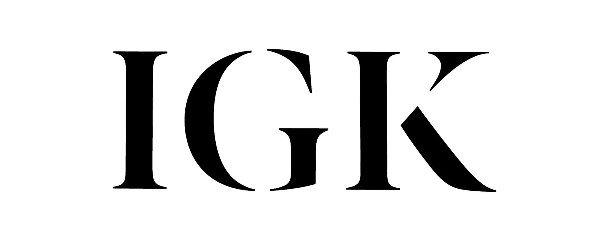 Black serif lettering spelling igk on white background in a collection titled IGK