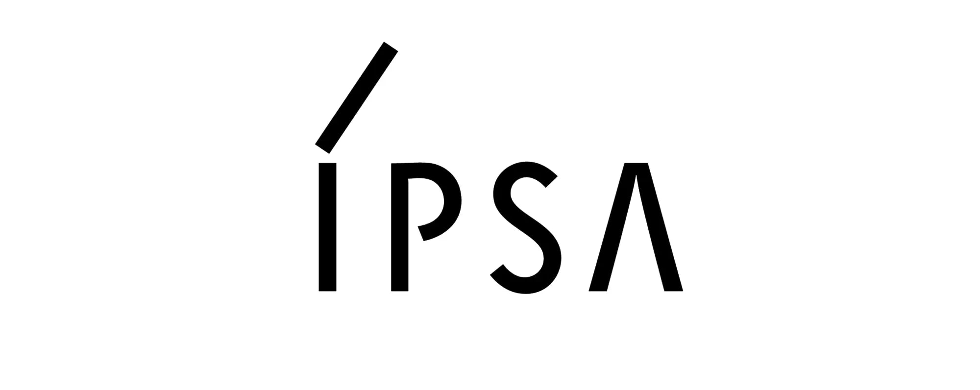 Black ipsa logo featuring a stylized diagonal line above the letter i in a collection titled IPSA