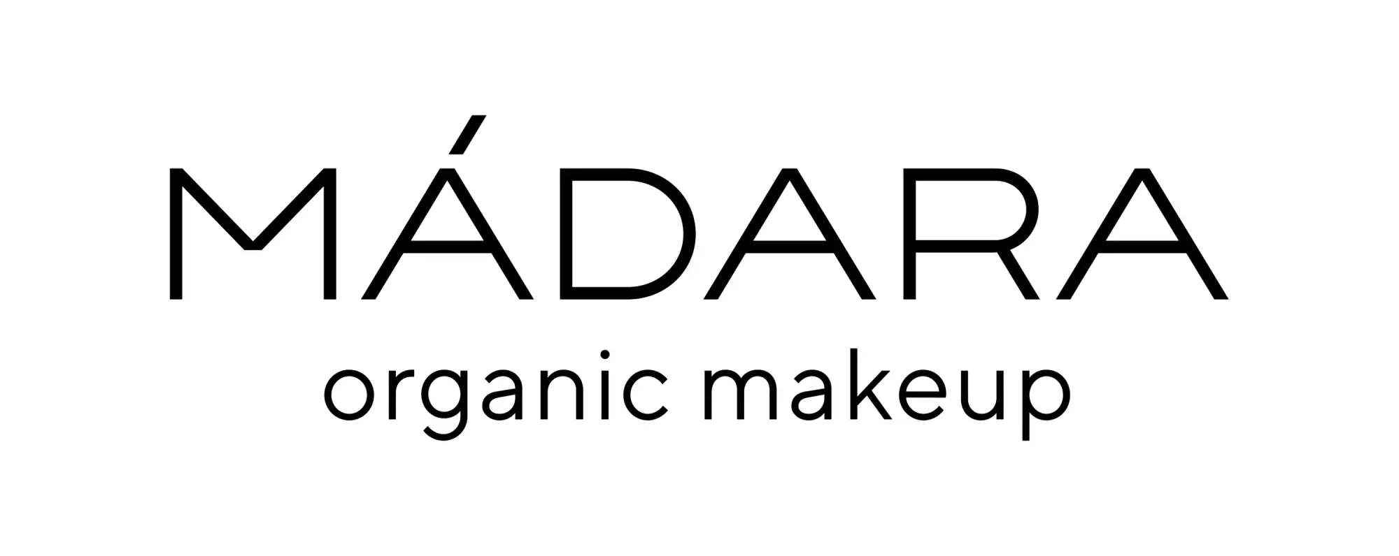 Mádara organic makeup logo in sleek black sans-serif font on white background in Madara Cosmetics collection.