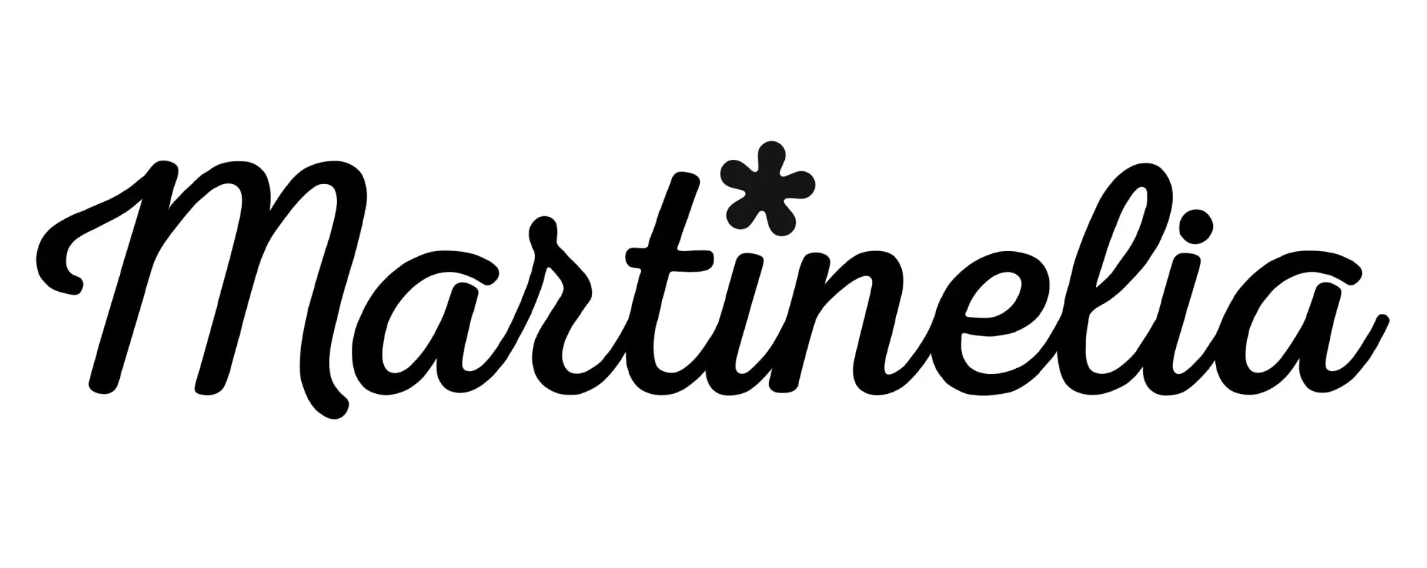 Black cursive martinelia logo with a small star above the i in a martinelia collection branding design