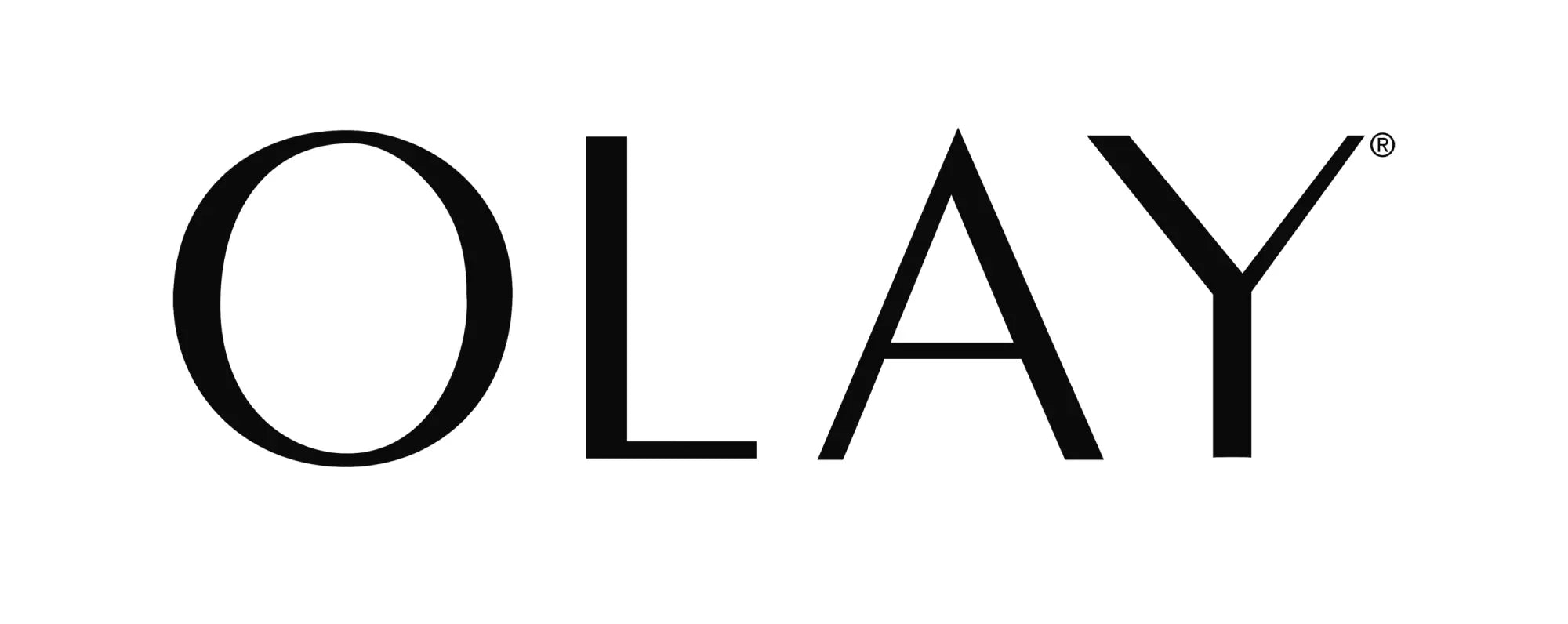 Black Olay logo on a white background in the Olay collection representing the skincare brand identity