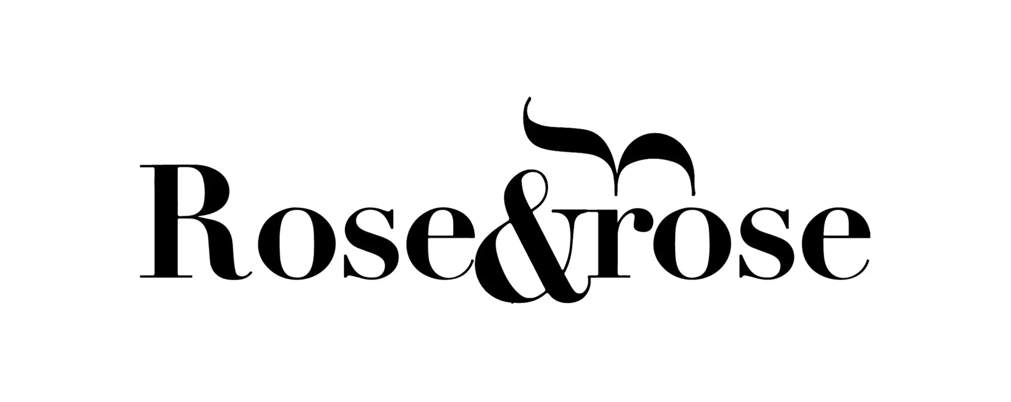 Black rose and rose logo with elegant serif typography and stylized rose emblem above ampersand in Rose and Rose collection.