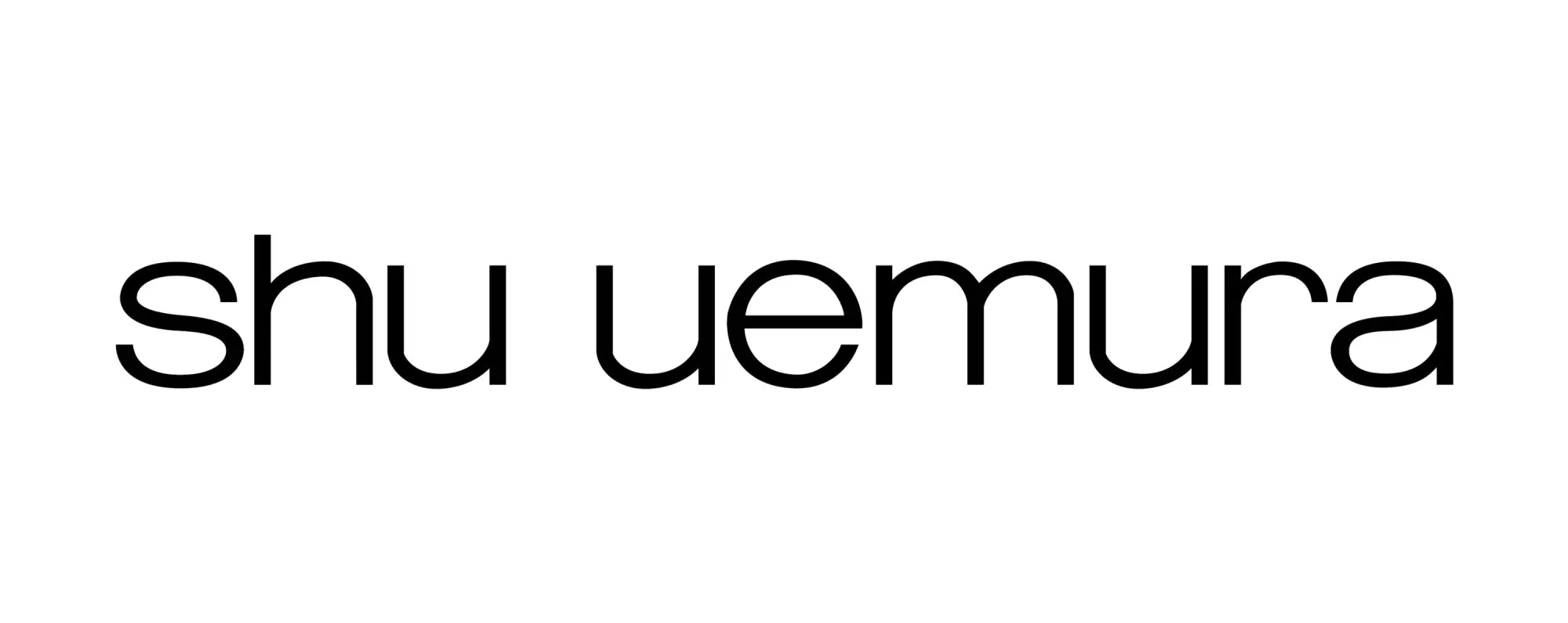 Black shu uemura logo text in sleek modern sans serif font featured in shu uemura collection