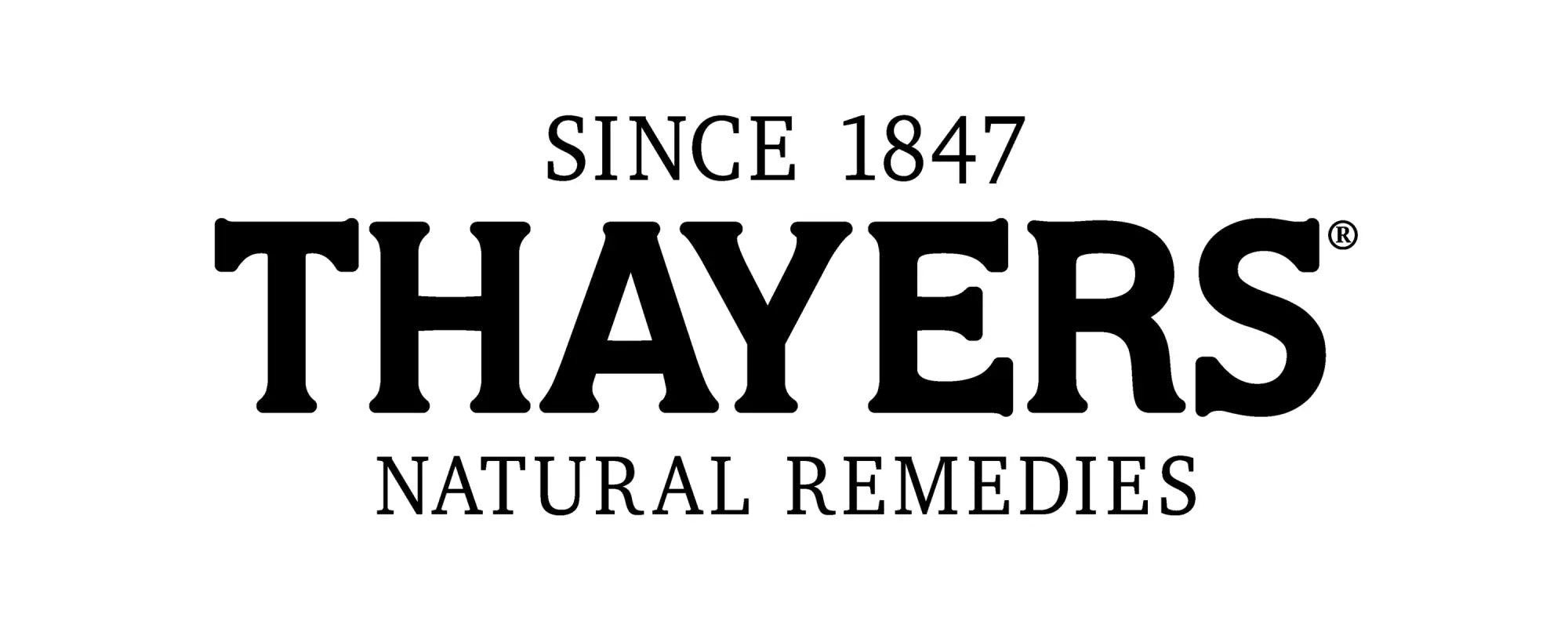 Black serif Thayers logo with since 1847 above and natural remedies below in natural remedies collection.