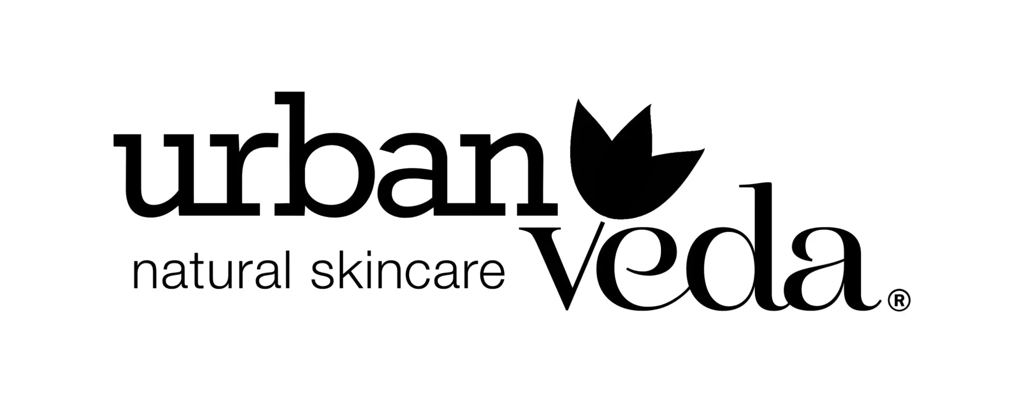 Urban veda natural skincare logo with black text and a stylized leaf replacing the a in urban with registered trademark symbol