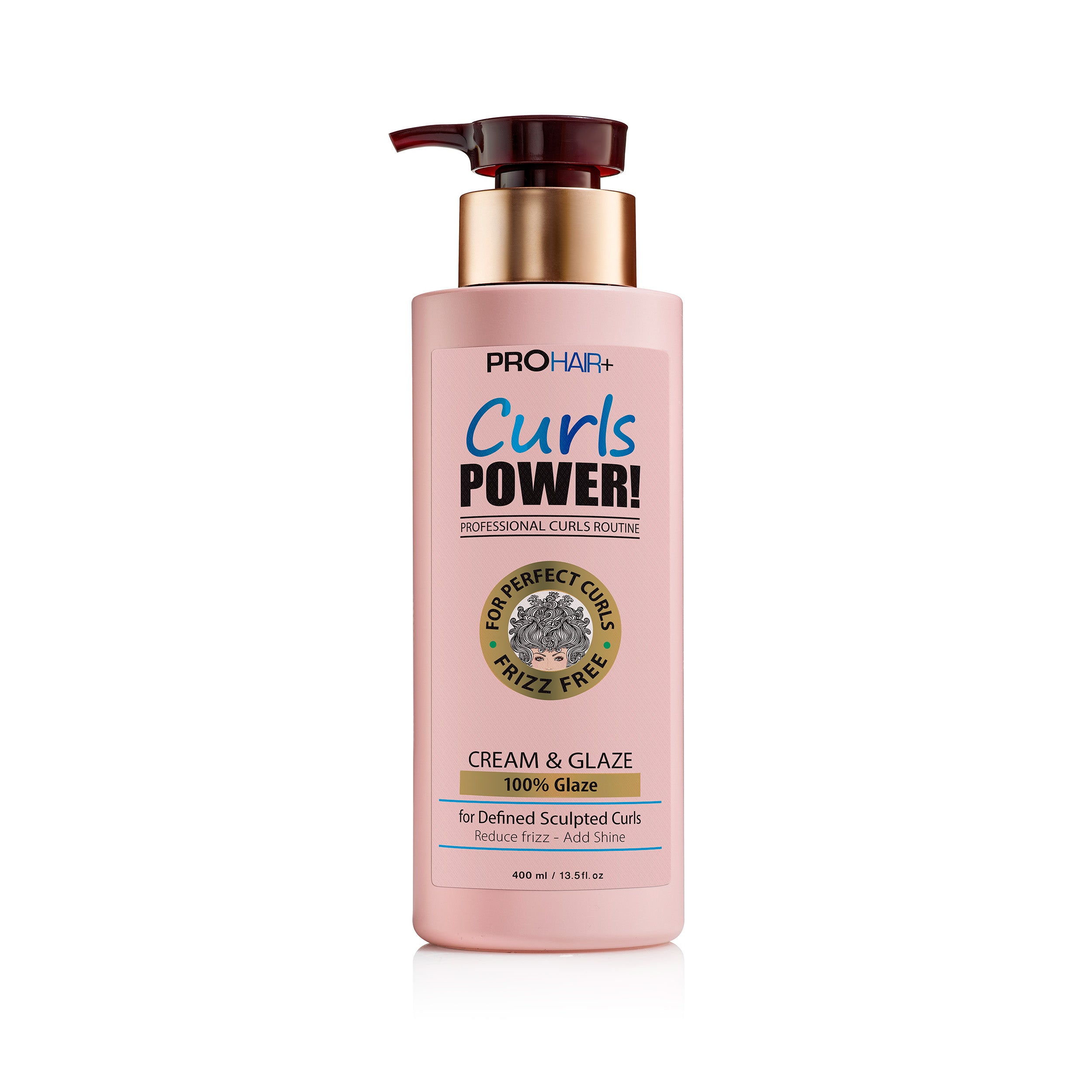 PROHAIR+ Curls Power Moisture Glaze styling product in an 13.5 oz (400 ml) bottle, designed for defining and moisturizing curly hair.