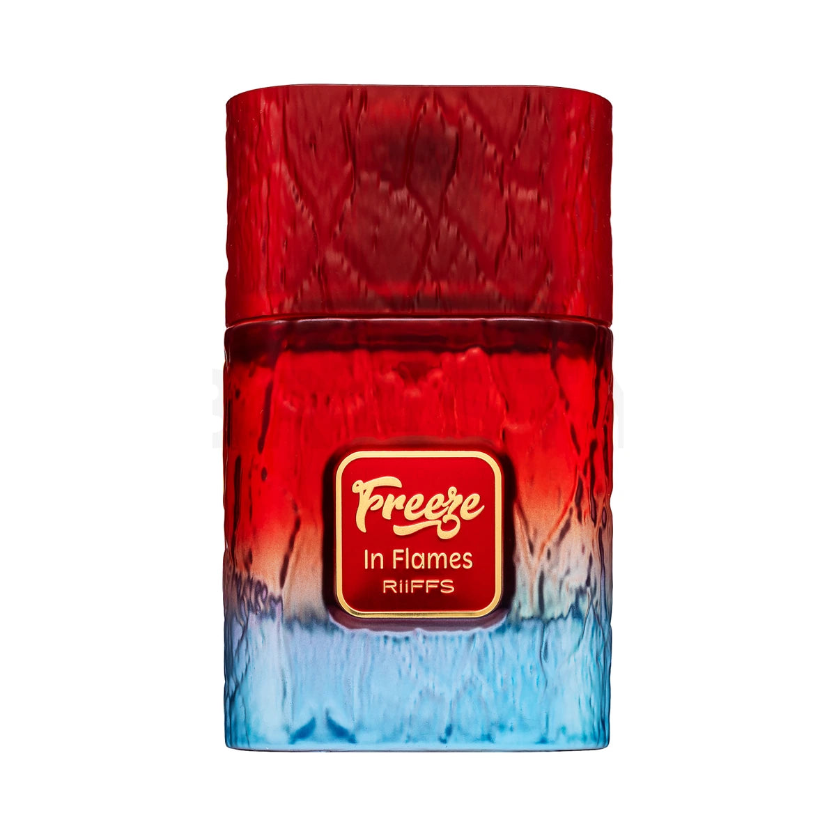 Riiffs Freeze In Flames unisex extrait de parfum bottle with sleek design and dark packaging, showcased against a neutral background.