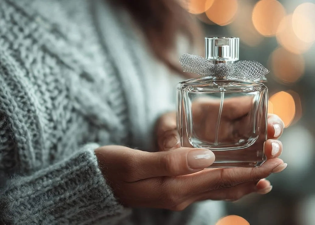 woman holding perfume as gift